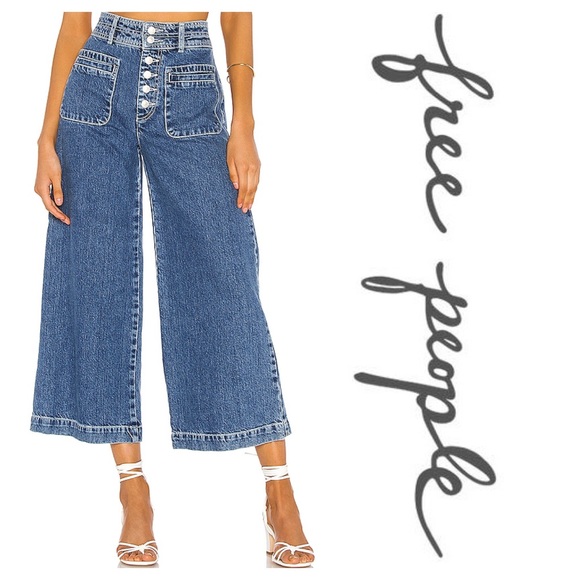 New Free People Colette Wide Leg in Indigo Blue - Picture 4 of 8